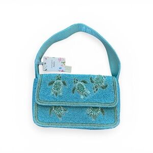 Beaded Turtle Embellished Shoulder Bag - Turquoise